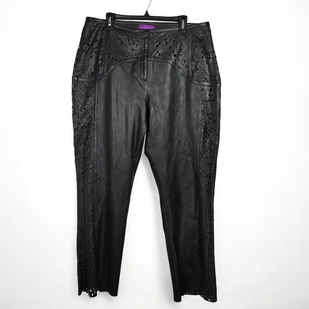 Suzanne Somers Collection Womens Black Genuine Leather Laser Cut Pants Size 20W‎